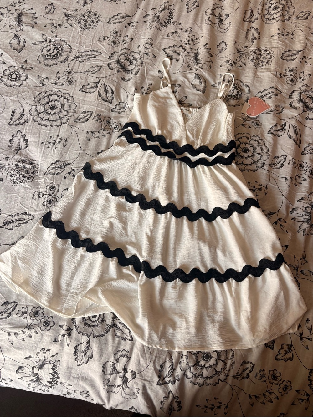 White Tiered Midi Dress with Black Trim - Spaghetti Strap Summer Dress